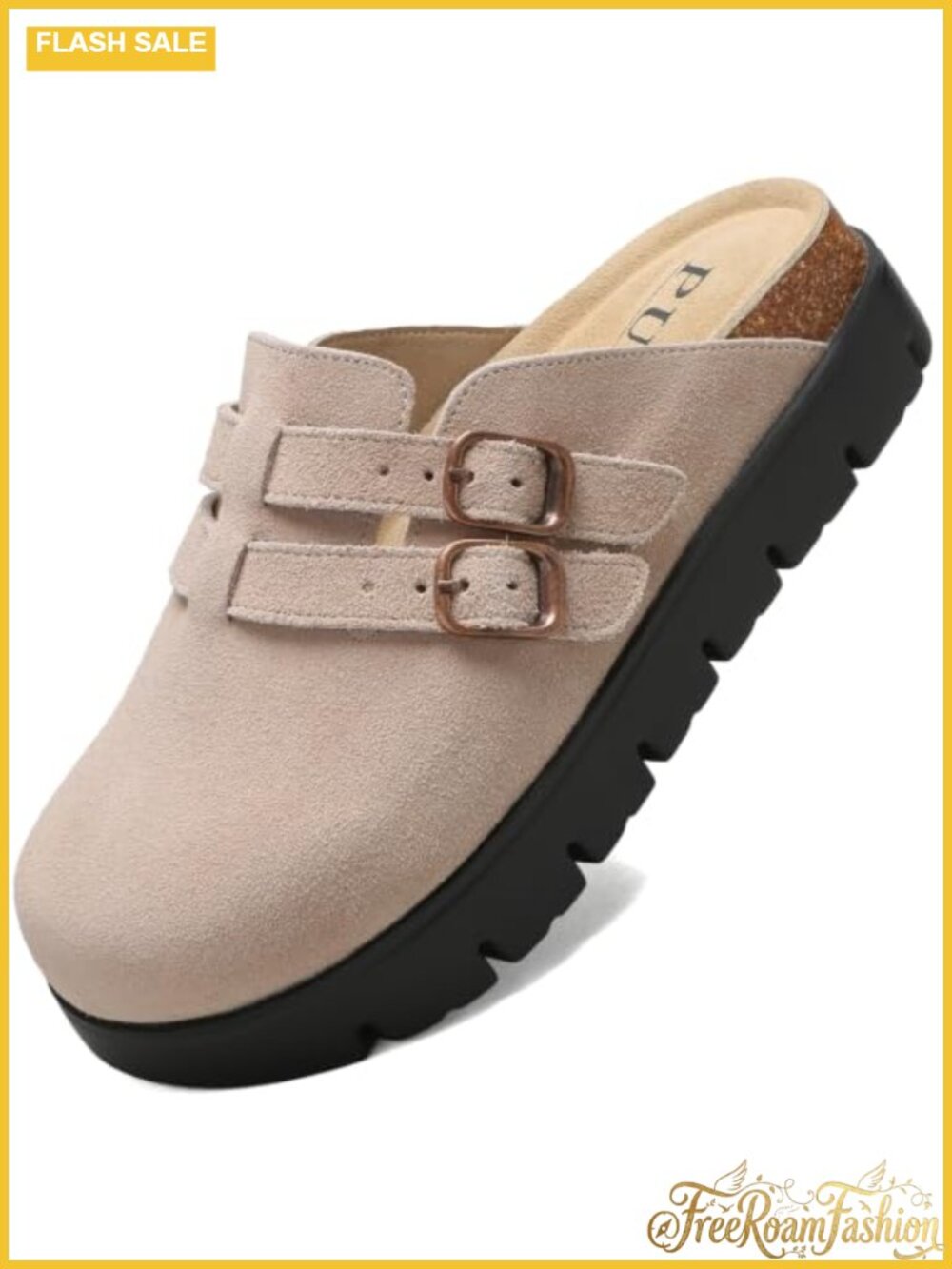 Platform Suede Clogs with Arch Support & Adjustable Buckle